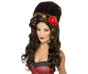 Parrucca Amy Winehouse Rehab Marrone Beehive Accessorio Costume Anni '80