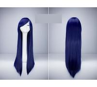 Parrucca Anime A Colori Cosplay Femminile Capelli Lunghi Lisci 80 Cm Frangia Obliqua Blu Navy