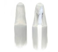 Parrucca Anime Cosplay Cosplay Capelli Lunghi Lisci Colorati 80 Cm Frangia Obliqua Bianca