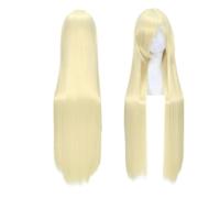 Parrucca Anime Cosplay Cosplay Capelli Lunghi Lisci Colorati 80 Cm Frangia Obliqua Biondo Chiaro