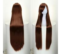 Parrucca Anime Cosplay Cosplay Capelli Lunghi Lisci Colorati 80 Cm Frangia Obliqua Marrone