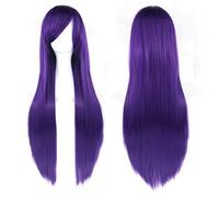 Parrucca Anime Cosplay Cosplay Capelli Lunghi Lisci Colorati 80 Cm Frangia Obliqua Viola Scuro