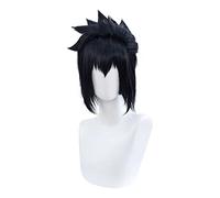 Parrucca anime cosplay Uchiha Sasuke, parrucca nera corta, con cappuccio gratuito, per feste, uso quotidiano, Halloween, cosplay