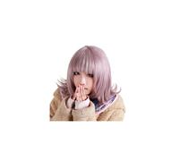 Parrucca Anogol con cappuccio + parrucca corta viola, parrucca sintetica da donna con frangia e frangia per costume, parrucca viola a caschetto p