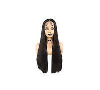 Parrucca anteriore del pizzo sintetico Lungo dritto Dritto Dark Brown Color Medio merletto for le donne nere(28inch Dark Brown)