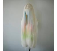 Parrucca anteriore in pizzo fatta a mano HD da 1 m/39,4 pollici, parrucca diritta con riga centrale in tintura bianca, parrucca con sfumature arcobaleno che copre tutta la testa for Lolita Cosplay for