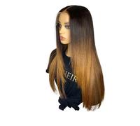 Parrucca anteriore in pizzo lungo dritto da 26 "con bordo sintetico for donna Ombre bionda con riga centrale con radici scure Parrucche frontali dall'aspetto naturale