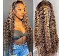 Parrucca anteriore in pizzo Ombre Capelli umani Evidenzia Onda d'acqua 13x4 HD Parrucche frontali in pizzo trasparenti bagnate e ondulate Densità 180% 4/27 Onda d'acqua Capelli biondi miele Pre pizzic