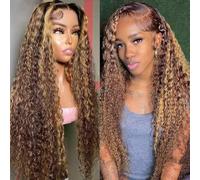 Parrucca anteriore in pizzo Ombre Capelli umani Evidenzia Onda d'acqua 13x4 HD Parrucche frontali in pizzo trasparenti bagnate e ondulate Densità 180% 4/27 Onda d'acqua Capelli biondi Pre pizzic