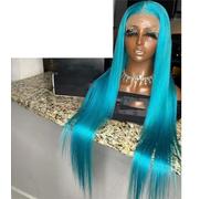 Parrucca Anteriore In Pizzo Profondo 13X4 26 Pollici Da Donna Capelli Lisci Naturali Sintetici Morbidi Senza Colla 180% Densità Prepizzicata Sky Blue 1180%#26Inches