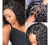 Parrucca anteriore in pizzo riccio crespo 13x4, parrucca Bob da 10" Parrucche di capelli veri brasiliani al 100% for donne Parrucche prepizzicate di densità 180 for donne nere Parrucca di capelli uman