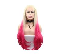 Parrucca anteriore in pizzo rosa Ombre 24 pollici Ombre biondo platino rosa pizzo parrucche anteriori lunghe rettilinee per le donne aggiunge volume dei capelli