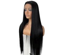 Parrucca anteriore in pizzo sintetico 13x4 HD, parrucche nere pre-pizzicate diritte senza colla for le donne, uso quotidiano, adatte ai principianti Extension per Capelli(18inch)