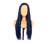 Parrucca anteriore in pizzo sintetico lungo dritto serico blu scuro Parte 13x4 Parrucche frontali colorate, compatibile for le donne Festa quotidiana(150%_24INCHES)