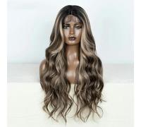 Parrucca anteriore in pizzo sintetico nobile con capelli ondulati per le donne, parrucca in pizzo con riflessi castani ombre da 28 pollici, parrucca in pizzo-N1B-8-26R-130%-parrucca con parte in piz