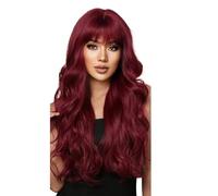 Parrucca arancione ondulata lunga da 26 pollici, parrucca sintetica resistente al calore con frangia for le donne, da indossare tutti i giorni for feste e cosplay Soffice e Naturale(Wine Red)