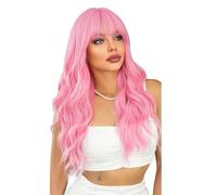 Parrucca arancione ondulata lunga da 26 pollici, parrucca sintetica resistente al calore con frangia for le donne, da indossare tutti i giorni for feste e cosplay Soffice e Naturale(Pink)