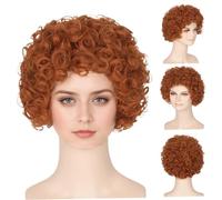Parrucca arancione, parrucca corta riccia rossa per padrona di casa, spezie di ghiaccio ondulate sintetiche resistenti al calore per cosplay Halloween Party Fun corto rosso