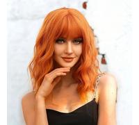 Parrucca Arancione Per Le Donne Ondulato Riccio Naturale Guardando Fibra Sintetica Resistente Al Calore Con Frangia Uso Quotidiano Del Partito