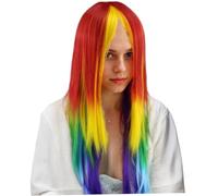 Parrucca arcobaleno, cuffia per capelli Parrucca cosplay lunga e diritta con coda di cavallo Parrucche per capelli Rainbow Dash 27.5 Parrucche sintetiche diritte per cosplay anime.