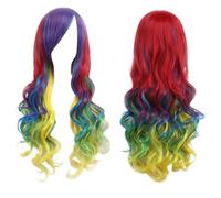 Parrucca arcobaleno Ombre per capelli sintetici con frangia - Parrucca rossa gialla viola verde blu(01)