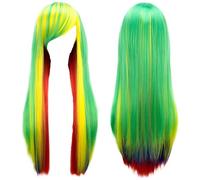 Parrucca arcobaleno Ombre per capelli sintetici con frangia - Parrucca rossa gialla viola verde blu(02)