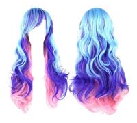 Parrucca arcobaleno Ombre per capelli sintetici con frangia - Parrucca rossa gialla viola verde blu(03)