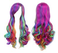 Parrucca arcobaleno Ombre per capelli sintetici con frangia - Parrucca rossa gialla viola verde blu(05)