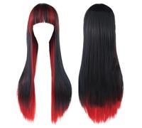 Parrucca arcobaleno Ombre per capelli sintetici con frangia - Parrucca rossa gialla viola verde blu(06)