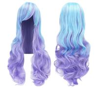 Parrucca arcobaleno Ombre per capelli sintetici con frangia - Parrucca rossa gialla viola verde blu(07)