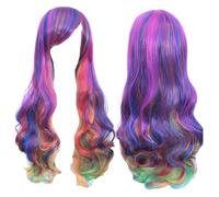 Parrucca arcobaleno Ombre per capelli sintetici con frangia - Parrucca rossa gialla viola verde blu(14)