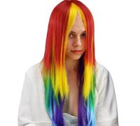 Parrucca arcobaleno, parrucca cosplay lunga e diritta con cuffia per capelli, capelli Rainbow Dash con coda di cavallo 27, 5 Cosplay anime sintetica dritta -
