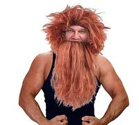 Parrucca artificiale riccia con barba, set di capelli finti e barba per Halloween, feste di Natale, travestimenti primitivi, travestimenti, accessori per spettacoli teatrali