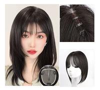 Parrucca Bangs Wig Piece Full Real Human Hair Patch Fluffy Aumenta il volume dei capelli Fluffy Cover Capelli grigi Parrucche quotidiane(03-(10-12)30CM-black)