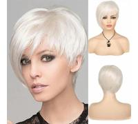 Parrucca bianca corta e liscia da donna con frangia Pixie Parrucche sintetiche per capelli resistenti al calore Cosplay Halloween Party Costume-1-10 pollici