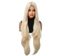 Parrucca Bianca Da Donna, Parrucche Lunghe Ondulate Con Riga Centrale Da 32 Pollici, Capelli Sintetici Dall'aspetto Naturale Per L'uso Quotidiano Alle Feste