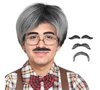 Parrucca bianca da vecchio con baffi e sopracciglia, accessori per costume da nonno per feste di Halloween