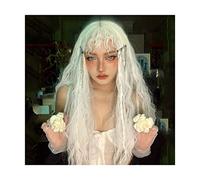 Parrucca bianca, parrucca ondulata e riccia profonda per feste quotidiane, parrucca con fascia e frangia riccia per ragazze, uso quotidiano, parrucche sintetiche lunghe d