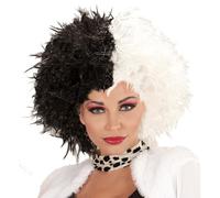 Parrucca bicolore bianca e nera accessorio per costumi e travestimenti crudelia demonia carnevale halloween feste a tema