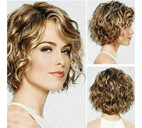 Parrucca bion scura riccia corta donna - Look traspirante e facile pulire per feste in maschera di Halloween uso quotidiano e cosplay