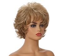 Parrucca bionda a caschetto da donna, parrucca naturale a onde lunghe con frangia, fibra resistente al calore, non si deforma facilmente, parrucca riccia bionda bianca per uso quotidiano, Natale