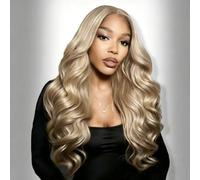Parrucca bionda cenere con capelli umani 13 x 4 HD pizzo frontale senza colla parrucche per donne - Onda del corpo, attaccatura dei capelli pre-pizzicata, mini nodi, densità 250%