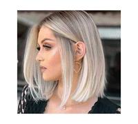 Parrucca bionda con capelli corti per donne, parrucca bionda sfumata, parrucca sintetica naturale resistente al calore, con riga laterale, per feste, uso quotidiano, rego