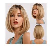 Parrucca bionda con frangetta Capelli sintetici corta dritta for donne 14 pollici Parrucche laterali resistenti al calore naturali for la festa Cosplay quotidiana