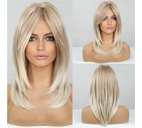 Parrucca Bionda Con Frangia Laterale - Capelli Sintetici A Cuffia Intera Rete Rosa Sintetica Resistente Al Calore, Stile Europeo, Da Indossare Tutti I Giorni(E)