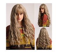Parrucca bionda con frangia, parrucche lunghe a onde del corpo per donne bianche, capelli in fibra sintetica resistente al calore da 26 pollici per tutti i giorni/feste, parrucche di capelli cosplay