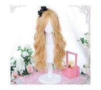 Parrucca bionda con frangia, parrucche lunghe ondulate con frange, capelli sintetici resistenti al calore, parrucche ricce ondulate dall'aspetto naturale per una festa quotidiana quotidiana