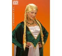 PARRUCCA BIONDA CON TRECCE REGINA DEL RINASCIMENTO CARNEVALE