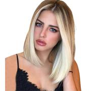 Parrucca bionda corta da donna, dritta con frangia regolabile, sintetica resistente al calore, naturale, da indossare ogni giorno for le feste