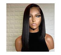 Parrucca Bionda Corta Diritta Parrucca Anteriore In Pizzo Sintetico Per Donne Con Capelli Da Bambino Fibra Resistente Al Calore Parrucca Quotidiana Parrucche Grigie Per Donne (14 Pollici Nero)